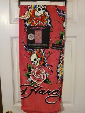 Ed Hardy NWT Pink Skeleton 6ft Beach Towel